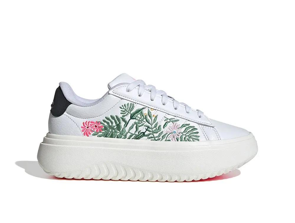 Zapatilla Adidas Grand Court Platform Cuero Mujer Blanco